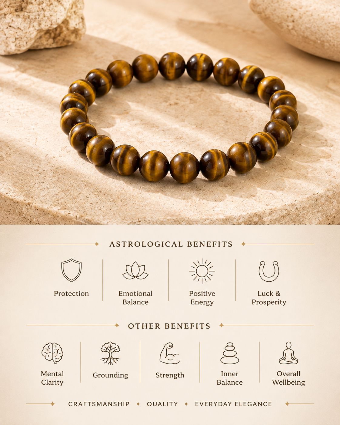 Natural Tiger Eye Adjustable Stretch Bracelet | RatnAura