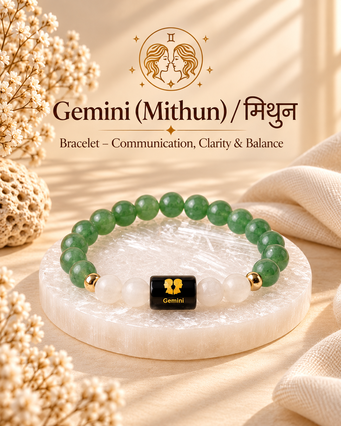 ♊ Gemini Zodiac Bracelet – Curiosity, Clarity & Positive Energy | RatnAura