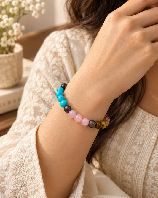 Moolank 6 Bracelet – For Birth Dates 6, 15 & 24 | Opal, Dragon Vein Agate, Rose Quartz, Turquoise & Pyrite