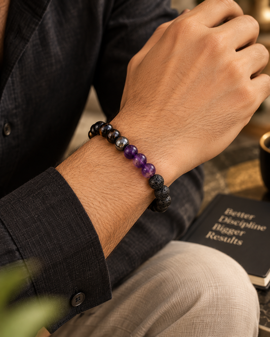Moolank 4 Bracelet – For Birth Dates 4, 13, 22 & 31 | Black Tourmaline, Amethyst, Hematite & Lava Stone