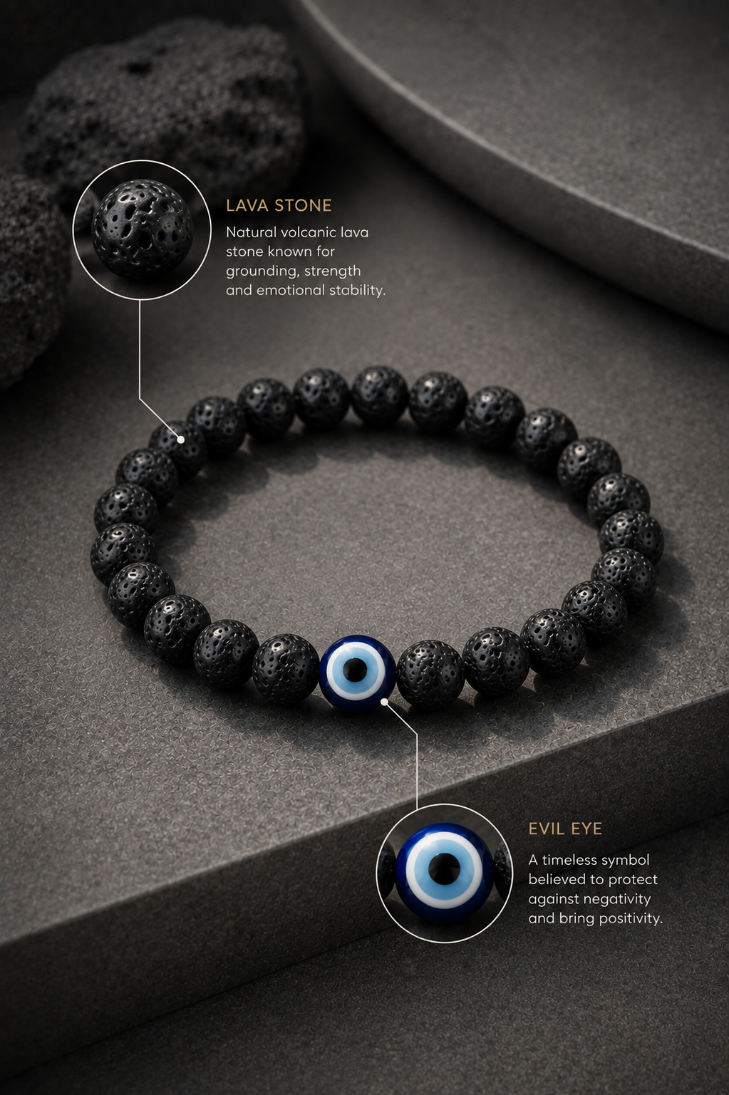 Evil Eye Lava Stone Bracelet – Protection & Positive Energy | RatnAura