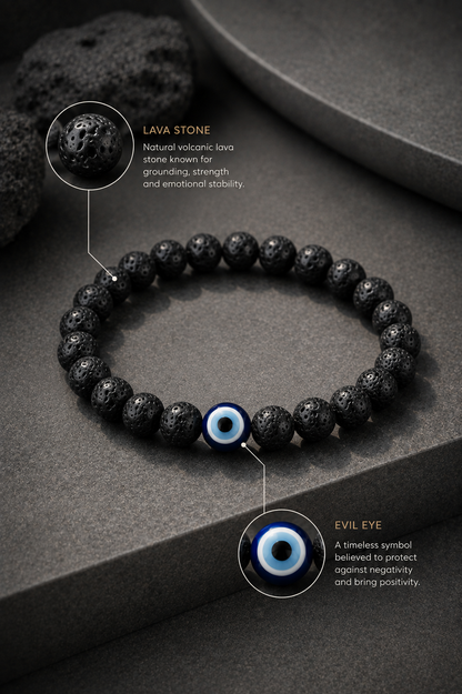 Evil Eye Lava Stone Bracelet – Protection & Positive Energy | RatnAura