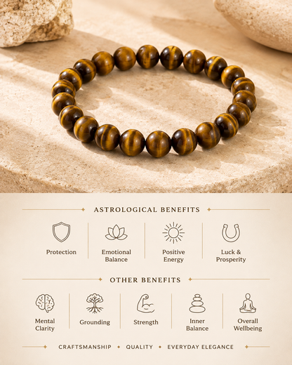 Natural Tiger Eye Adjustable Stretch Bracelet | RatnAura