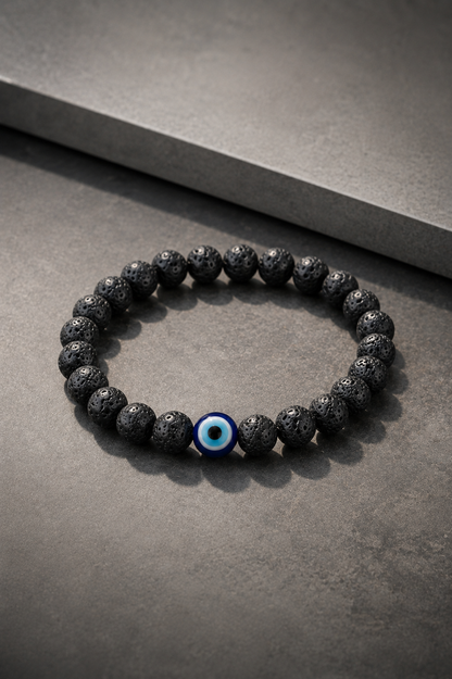 Evil Eye Lava Stone Bracelet – Protection & Positive Energy | RatnAura