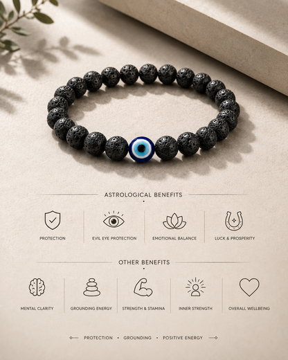Evil Eye Lava Stone Bracelet – Protection & Positive Energy | RatnAura