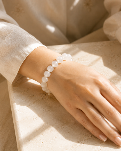 Natural Rainbow Moonstone Adjustable Bracelet | 8mm Beads | RatnAura