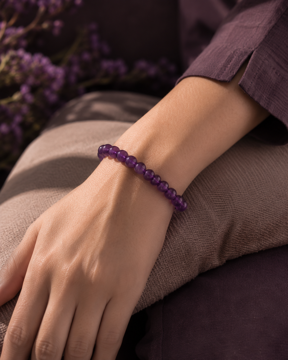 Natural Amethyst Stone Bracelet | Purple Gemstone Bracelet | RatnAura