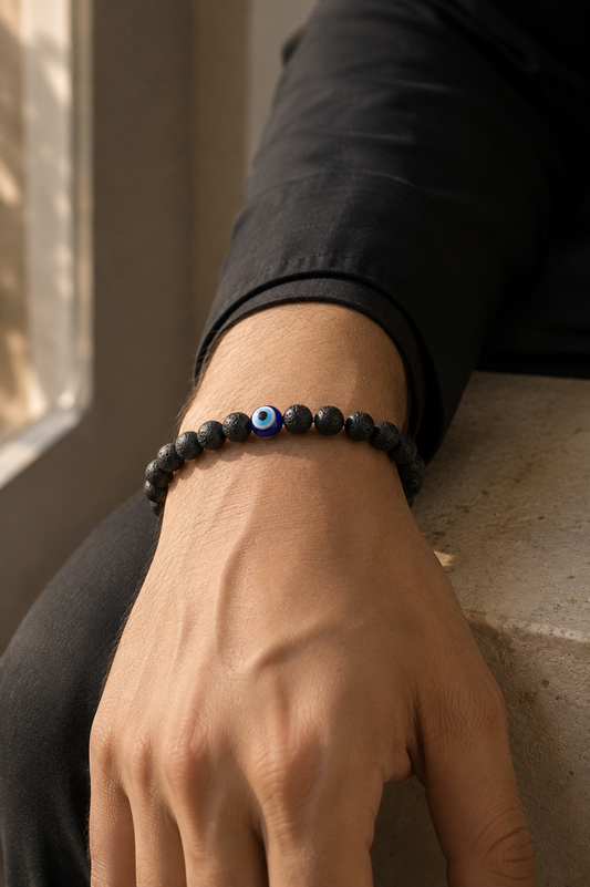 Evil Eye Lava Stone Bracelet – Protection & Positive Energy | RatnAura