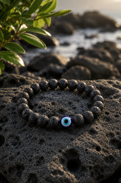 Evil Eye Lava Stone Bracelet – Protection & Positive Energy | RatnAura