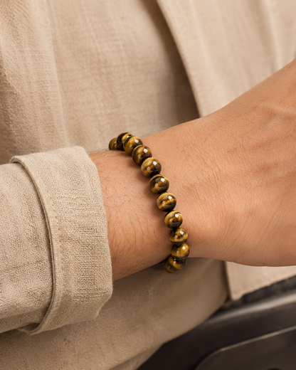 Natural Tiger Eye Adjustable Stretch Bracelet | RatnAura