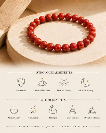 Natural Red Jasper Adjustable Stretch Bracelet | 8mm Beads | RatnAura