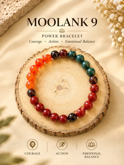 Moolank 9 Bracelet – For Birth Dates 9, 18 & 27 | Garnet, Carnelian, Bloodstone, Red Obsidian & Red Jasper