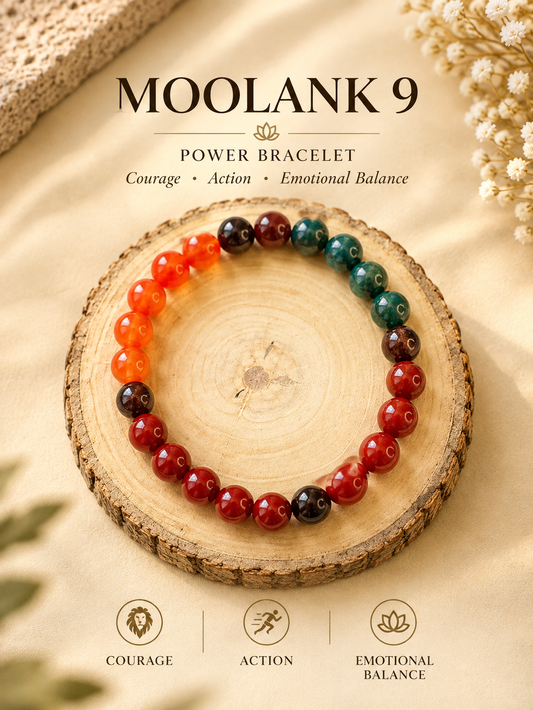 Moolank 9 Bracelet – For Birth Dates 9, 18 & 27 | Garnet, Carnelian, Bloodstone, Red Obsidian & Red Jasper
