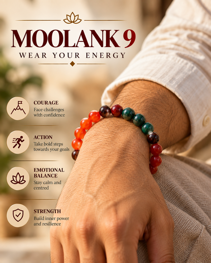 Moolank 9 Bracelet – For Birth Dates 9, 18 & 27 | Garnet, Carnelian, Bloodstone, Red Obsidian & Red Jasper