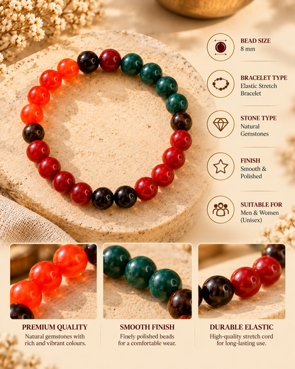 Moolank 9 Bracelet – For Birth Dates 9, 18 & 27 | Garnet, Carnelian, Bloodstone, Red Obsidian & Red Jasper