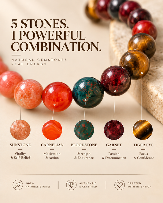 Moolank 1 Power Bracelet – For birth dates 1, 10, 19 & 28. | Sunstone, Carnelian, Bloodstone, Garnet & Tiger Eye
