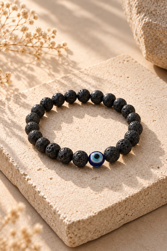 Evil Eye Lava Stone Bracelet – Protection & Positive Energy | RatnAura