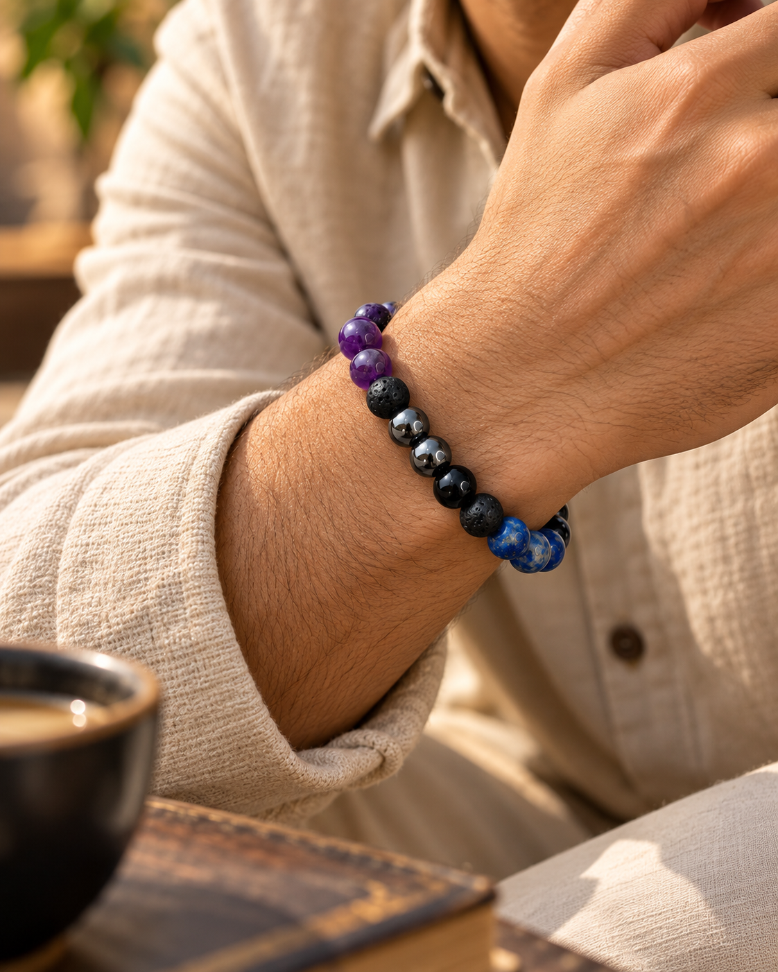 Moolank 8 Bracelet – For Birth Dates 8, 17 & 26 | Amethyst, Hematite, Black Obsidian, Lapis Lazuli & Lava Stone