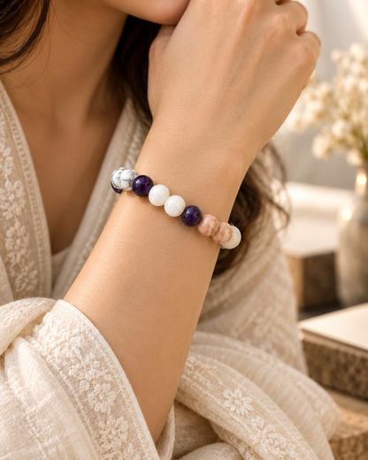 Moolank 2 Bracelet – for Birth Dates: 2, 11, 20 & 29 | Howlite, Amethyst, Moonstone & Mother of Pearl