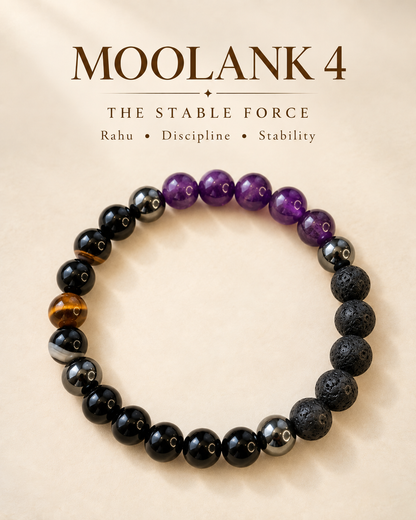 Moolank 4 Bracelet – For Birth Dates 4, 13, 22 & 31 | Black Tourmaline, Amethyst, Hematite & Lava Stone