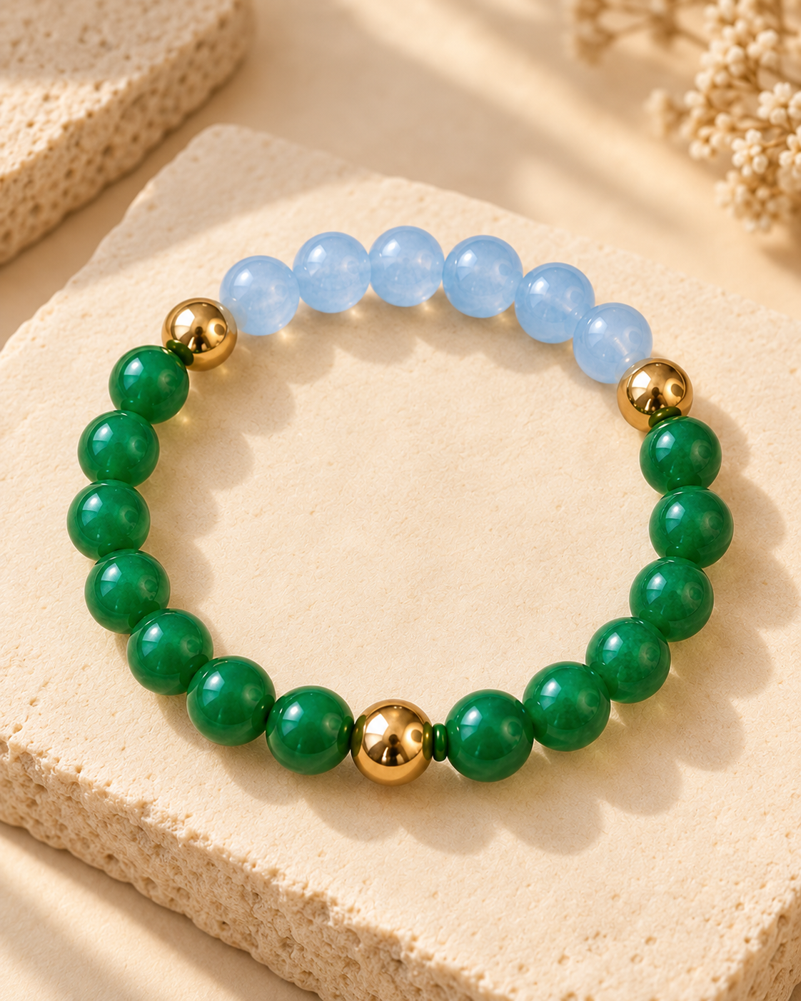 Moolank 5 Bracelet – For Birth Dates 5, 14 & 23 | Green Aventurine, Green Jade, Aquamarine & Golden Pyrite
