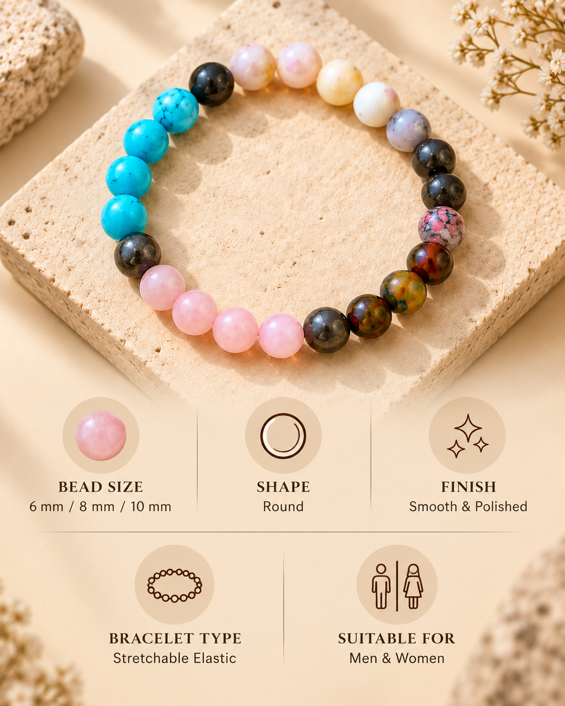 Moolank 6 Bracelet – For Birth Dates 6, 15 & 24 | Opal, Dragon Vein Agate, Rose Quartz, Turquoise & Pyrite
