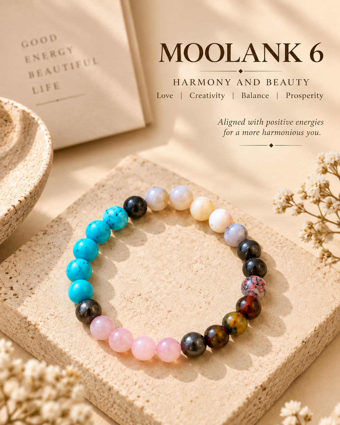 Moolank 6 Bracelet – For Birth Dates 6, 15 & 24 | Opal, Dragon Vein Agate, Rose Quartz, Turquoise & Pyrite