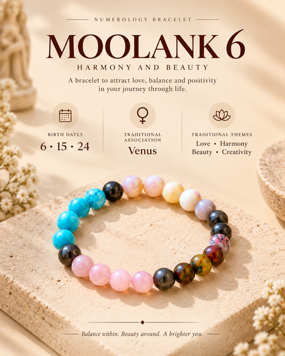 Moolank 6 Bracelet – For Birth Dates 6, 15 & 24 | Opal, Dragon Vein Agate, Rose Quartz, Turquoise & Pyrite