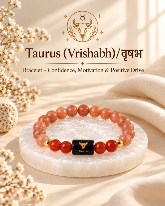 ♉ Taurus Zodiac Bracelet – Confidence, Motivation & Steady Drive | Sunstone & Carnelian