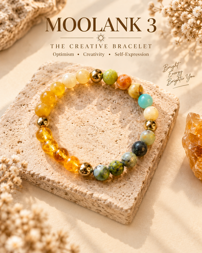 Moolank 3 Bracelet – For birth dates 3, 12, 21 & 30 | Citrine, Amazonite, Yellow Aventurine & Pyrite