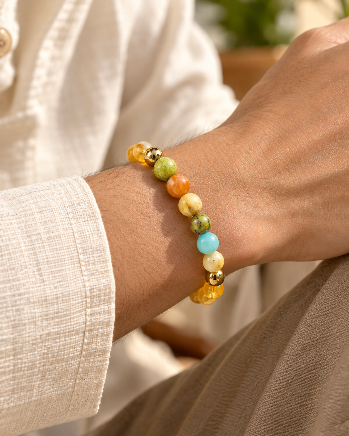 Moolank 3 Bracelet – For birth dates 3, 12, 21 & 30 | Citrine, Amazonite, Yellow Aventurine & Pyrite